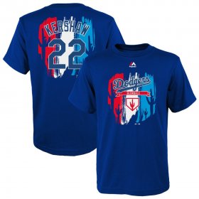 Wholesale Cheap Los Angeles Dodgers #22 Clayton Kershaw Majestic Youth 2019 Spring Training Name & Number V-Neck T-Shirt Royal