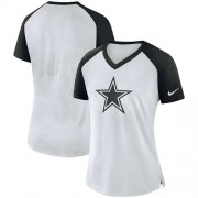 Wholesale Cheap Women's Dallas Cowboys Nike White-Navy Top V-Neck T-Shirt