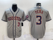 Wholesale Cheap Men's Houston Astros #3 Jeremy Pena Number Grey With Patch Stitched MLB Cool Base Nike Jersey