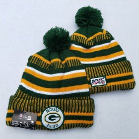 Wholesale Cheap Packers Team Logo Green Yellow 100th Season Pom Knit Hat YD
