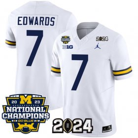 Cheap Men\'s Michigan Wolverines #7 Donovan Edwards White 2024 F.U.S.E. With 2023 National Champions Patch Stitched Jersey