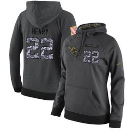 Wholesale Cheap NFL Women\'s Nike Tennessee Titans #22 Derrick Henry Stitched Black Anthracite Salute to Service Player Performance Hoodie