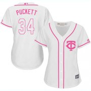 Wholesale Cheap Twins #34 Kirby Puckett White/Pink Fashion Women's Stitched MLB Jersey