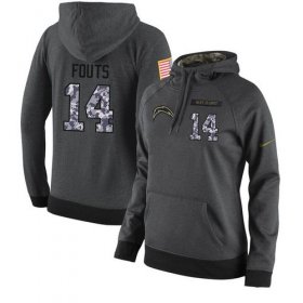Wholesale Cheap NFL Women\'s Nike Los Angeles Chargers #14 Dan Fouts Stitched Black Anthracite Salute to Service Player Performance Hoodie