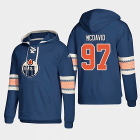 Wholesale Cheap Edmonton Oilers #97 Connor McDavid Royal adidas Lace-Up Pullover Hoodie