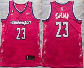 Cheap Men\'s Washington Wizards #23 Michael Jordan 2022 Pink City Edition With 6 Patch Stitched Jersey With Sponsor