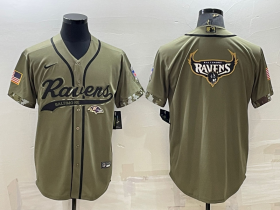 Wholesale Cheap Men\'s Baltimore Ravens Olive Salute to Service Team Big Logo Cool Base Stitched Baseball Jersey