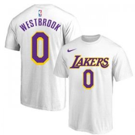 Wholesale Cheap Men\'s White Los Angeles Lakers #0 Russell Westbrook Basketball T-Shirt