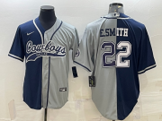 Wholesale Cheap Men's Dallas Cowboys #22 Emmitt Smith Navy Grey Split With Patch Cool Base Stitched Baseball Jersey