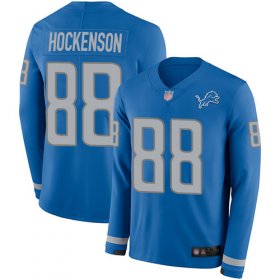 Wholesale Cheap Nike Lions #88 T.J. Hockenson Blue Team Color Men\'s Stitched NFL Limited Therma Long Sleeve Jersey