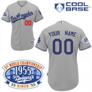 Wholesale Cheap Dodgers Personalized Authentic Grey w/1955 World Series Anniversary Patch MLB Jersey (S-3XL)