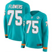Wholesale Cheap Nike Dolphins #75 Ereck Flowers Aqua Green Team Color Women's Stitched NFL Limited Therma Long Sleeve Jersey