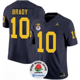 Cheap Men\'s Michigan Wolverines #10 Tom Brady 2023 F.U.S.E. Navy Blue Rose Bowl Patch Stitched Jersey