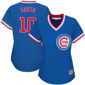 Wholesale Cheap Cubs #10 Ron Santo Blue Cooperstown Women\'s Stitched MLB Jersey