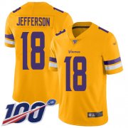 Wholesale Cheap Nike Vikings #18 Justin Jefferson Gold Men's Stitched NFL Limited Inverted Legend 100th Season Jersey