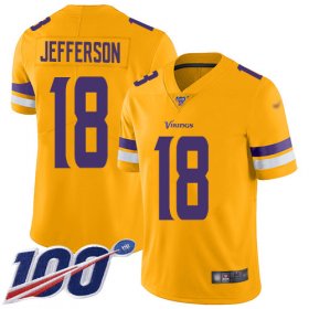 Wholesale Cheap Nike Vikings #18 Justin Jefferson Gold Men\'s Stitched NFL Limited Inverted Legend 100th Season Jersey