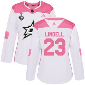 Cheap Adidas Stars #23 Esa Lindell White/Pink Authentic Fashion Women\'s 2020 Stanley Cup Final Stitched NHL Jersey
