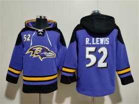 Wholesale Cheap Men\'s Baltimore Ravens #52 Ray Lewis Ageless Must-Have Lace-Up Pullover Hoodie