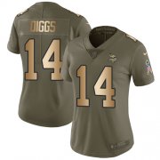 Wholesale Cheap Nike Vikings #14 Stefon Diggs Olive/Gold Women's Stitched NFL Limited 2017 Salute to Service Jersey
