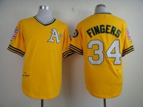 Wholesale Cheap Mitchell And Ness Athletics #34 Rollie Fingers Yellow Throwback Stitched MLB Jersey