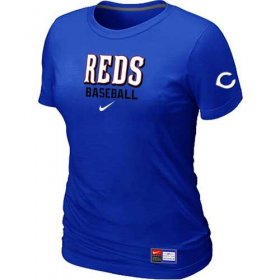 Wholesale Cheap Women\'s Cincinnati Reds Nike Short Sleeve Practice MLB T-Shirt Blue