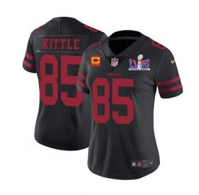 Cheap Women\'s San Francisco 49ers #85 George Kittle Black Super Bowl LVIII Patch And 4-star C Patch Vapor Untouchable Limited Stitched Jersey(Runs Small)