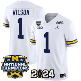 Cheap Men\'s Michigan Wolverines #1 Roman Wilson White 2024 F.U.S.E. With 2023 National Champions Patch Stitched Jersey