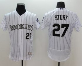Wholesale Cheap Rockies #27 Trevor Story White Strip Flexbase Authentic Collection Stitched MLB Jersey