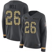 Wholesale Cheap Nike Jets #26 Le'Veon Bell Anthracite Salute to Service Women's Stitched NFL Limited Therma Long Sleeve Jersey