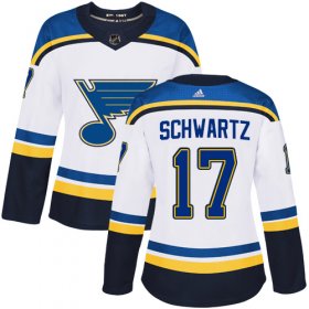 Wholesale Cheap Adidas Blues #17 Jaden Schwartz White Road Authentic Women\'s Stitched NHL Jersey