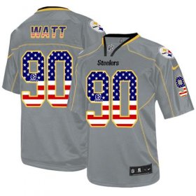 Wholesale Cheap Nike Steelers #90 T. J. Watt Grey Men\'s Stitched NFL Elite USA Flag Fashion Jersey