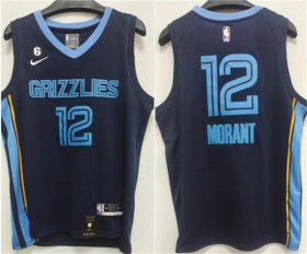 Wholesale Cheap Men\'s Memphis Grizzlies #12 Ja Morant Navy With NO.6 Patch Stitched Jersey