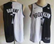 Wholesale Cheap Men's Brooklyn Nets #7 Kevin Durant White Black Two Tone Stitched Swingman Nike Jersey With Sponsor