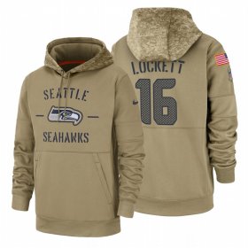 Wholesale Cheap Seattle Seahawks #16 Tyler Lockett Nike Tan 2019 Salute To Service Name & Number Sideline Therma Pullover Hoodie