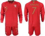 Wholesale Cheap Portugal #7 Ronaldo Home Long Sleeves Soccer Country Jersey