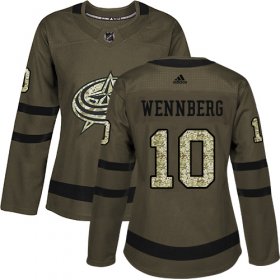 Wholesale Cheap Adidas Blue Jackets #10 Alexander Wennberg Green Salute to Service Women\'s Stitched NHL Jersey