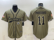 Wholesale Cheap Men's Dallas Cowboys #11 Micah Parsons 2022 Olive Salute to Service Cool Base Stitched Baseball Jersey