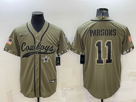 Wholesale Cheap Men\'s Dallas Cowboys #11 Micah Parsons 2022 Olive Salute to Service Cool Base Stitched Baseball Jersey