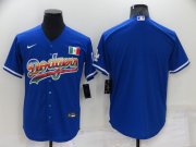 Wholesale Cheap Men's Los Angeles Dodgers Blank Rainbow Blue Mexico Cool Base Nike Jersey