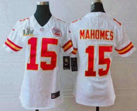 Wholesale Cheap Women\'s Kansas City Chiefs #15 Patrick Mahomes White 2021 Super Bowl LV Vapor Untouchable Stitched Nike Limited NFL Jersey