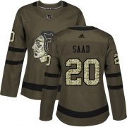 Wholesale Cheap Adidas Blackhawks #20 Brandon Saad Green Salute to Service Women's Stitched NHL Jersey