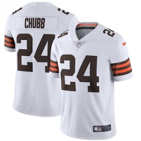 Wholesale Cheap Cleveland Browns #24 Nick Chubb Men\'s Nike White 2020 Vapor Limited Jersey