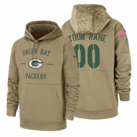 Wholesale Cheap Green Bay Packers Custom Nike Tan 2019 Salute To Service Name & Number Sideline Therma Pullover Hoodie