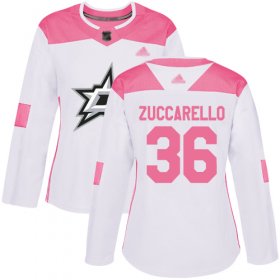 Wholesale Cheap Adidas Stars #36 Mats Zuccarello White/Pink Authentic Fashion Women\'s Stitched NHL Jersey