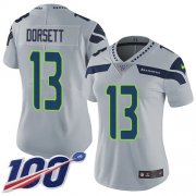 Wholesale Cheap Nike Seahawks #13 Phillip Dorsett Grey Alternate Women's Stitched NFL 100th Season Vapor Untouchable Limited Jersey
