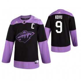 Wholesale Cheap Adidas Wild #9 Mikko Koivu Men\'s Black Hockey Fights Cancer Practice NHL Jersey