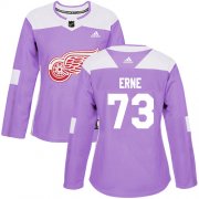 Wholesale Cheap Adidas Red Wings #73 Adam Erne Purple Authentic Fights Cancer Women's Stitched NHL Jersey