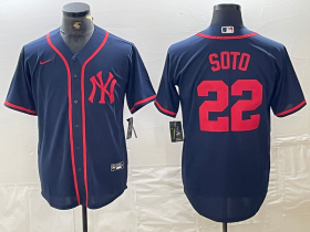 Cheap Men\'s New York Yankees #22 Juan Soto Navy Red Fashion Cool Base Jersey