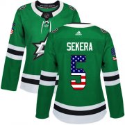 Cheap Adidas Stars #5 Andrej Sekera Green Home Authentic USA Flag Women's Stitched NHL Jersey