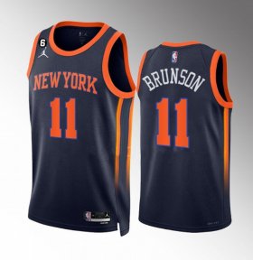 Wholesale Cheap Men\'s New Yok Knicks #11 Jalen Brunson Navy Statement Edition With NO.6 Patch Stitched Basketball Jersey